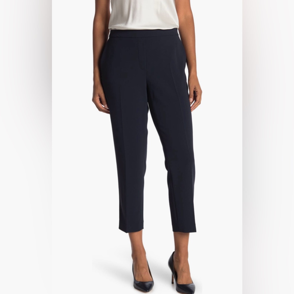 Theory Treeca Pull-On Crepe Trousers In Nocturne Navy (Size 4)